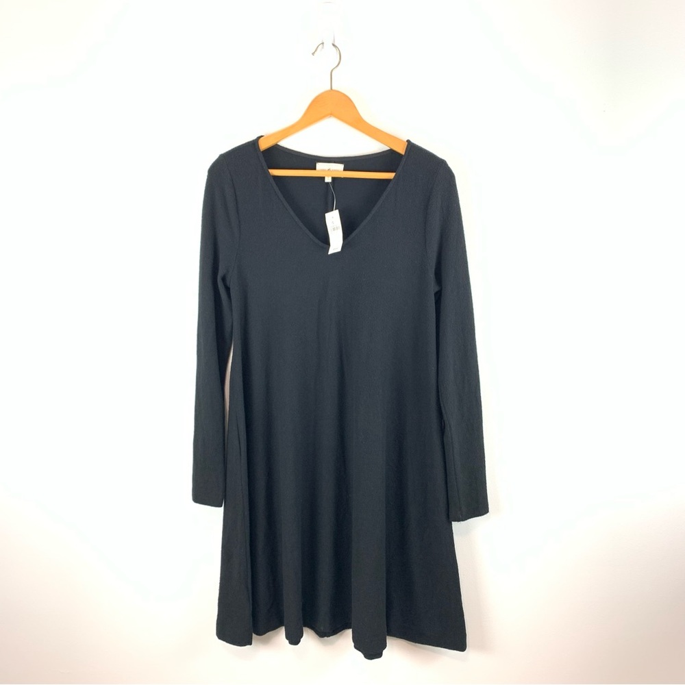 Lou and Grey Loft Soft Stretchy Textured Long Sleeve Black Dress Size Small